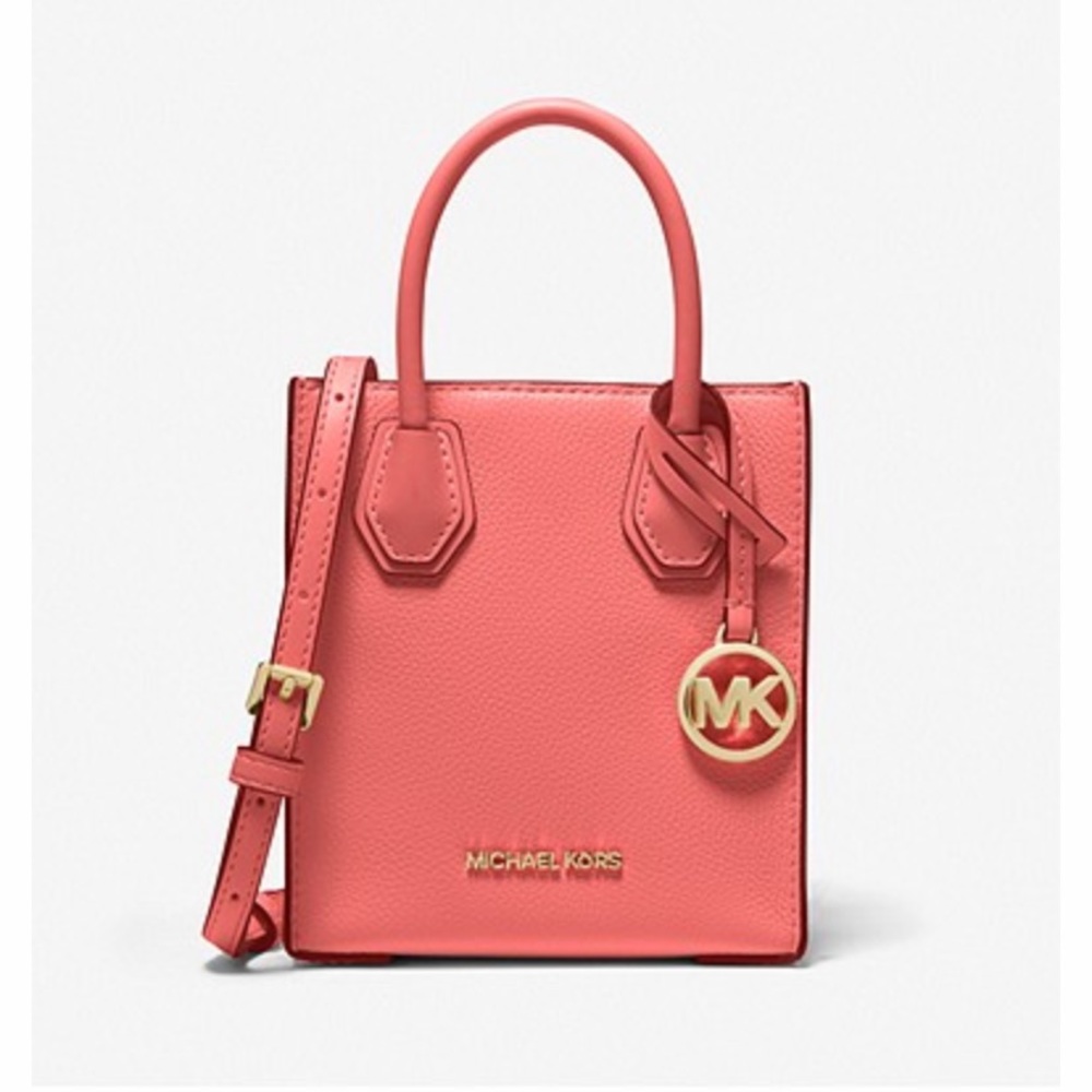 NWT: MICHAEL KORS Mercer Extra-Small Pebbled Leather Crossbody Bag, Grapefruit